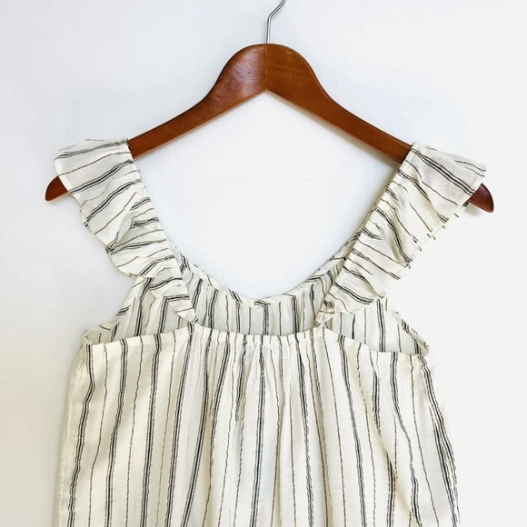 LOFT Sleeveless V Neck Top XS Petite Off White Blue Copper Stripes Lightweight - Picture 4 of 10
